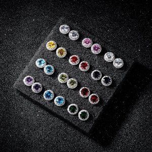 New  Diamond/April  Birthstone Stud Earrings Set, Copper Plated Cubic Zi…